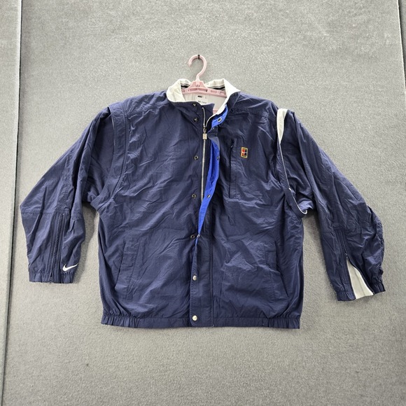 VINTAGE Nike Men Jacket L Blue Challenge Court Tennis Logo Snap